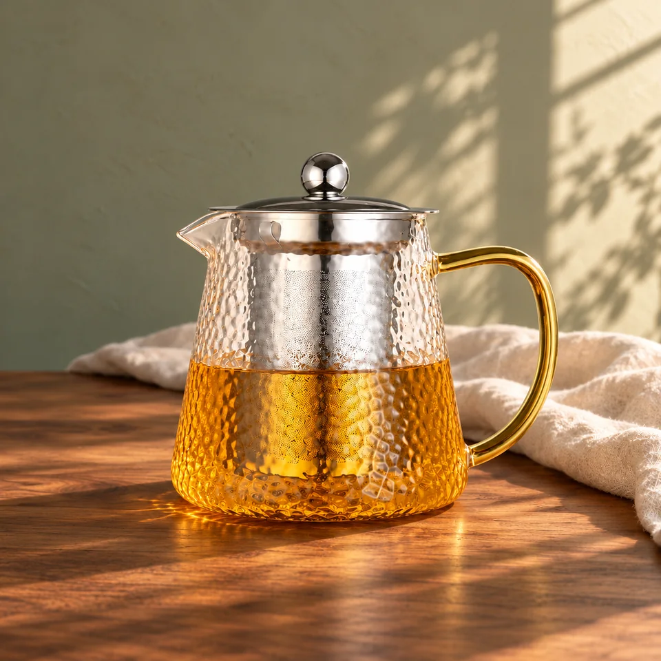 Théière en verre de 450 ml de Aohyue, mise en situation dans un rituel du thé
