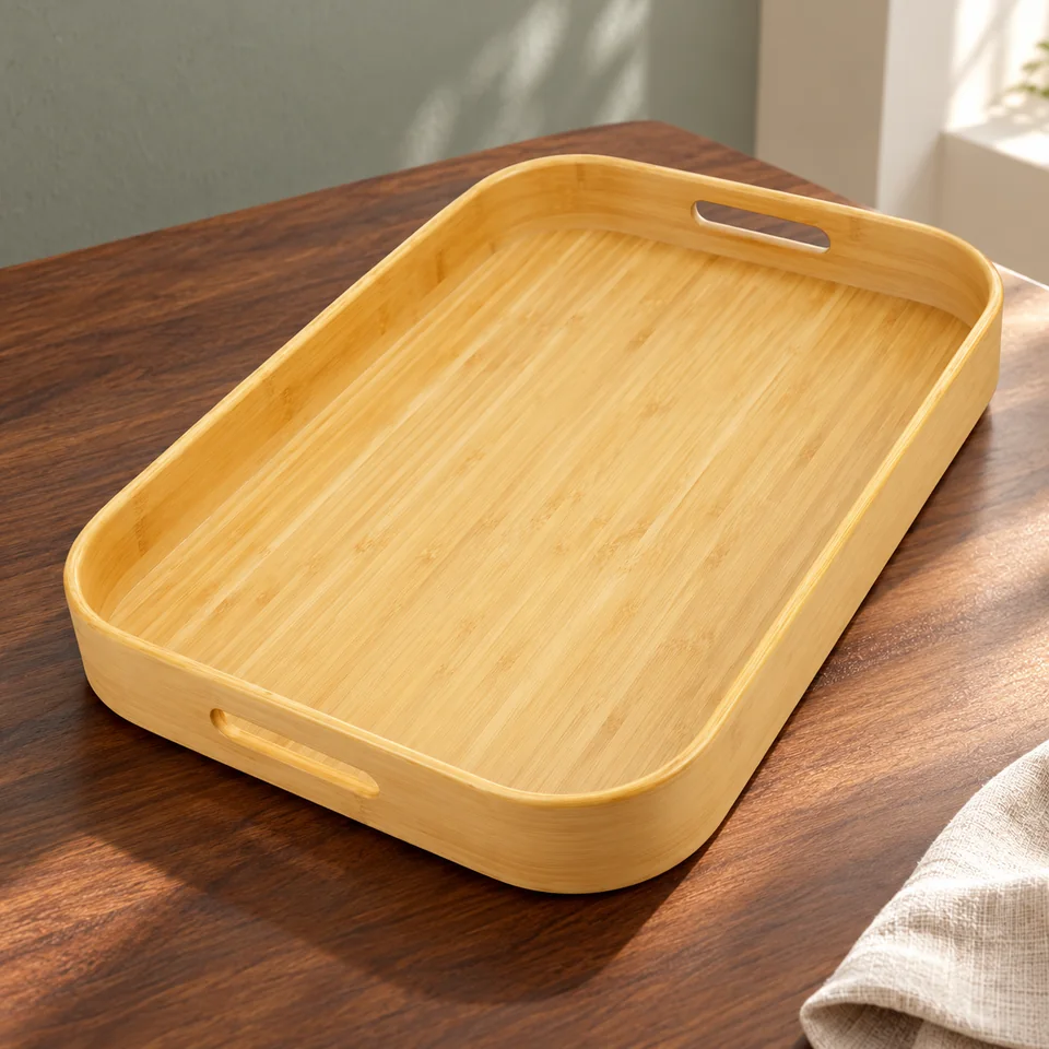 Plateau en bambou de 46 × 33 cm de BBWELL, mise en situation dans un rituel du thé