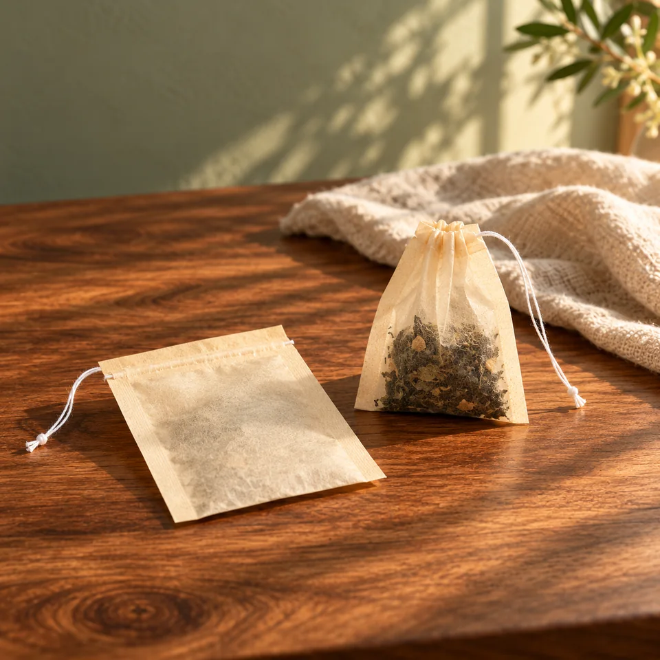 Trois cents filtres papier de 6 × 8 cm de BUYGOO, mise en situation dans un rituel du thé