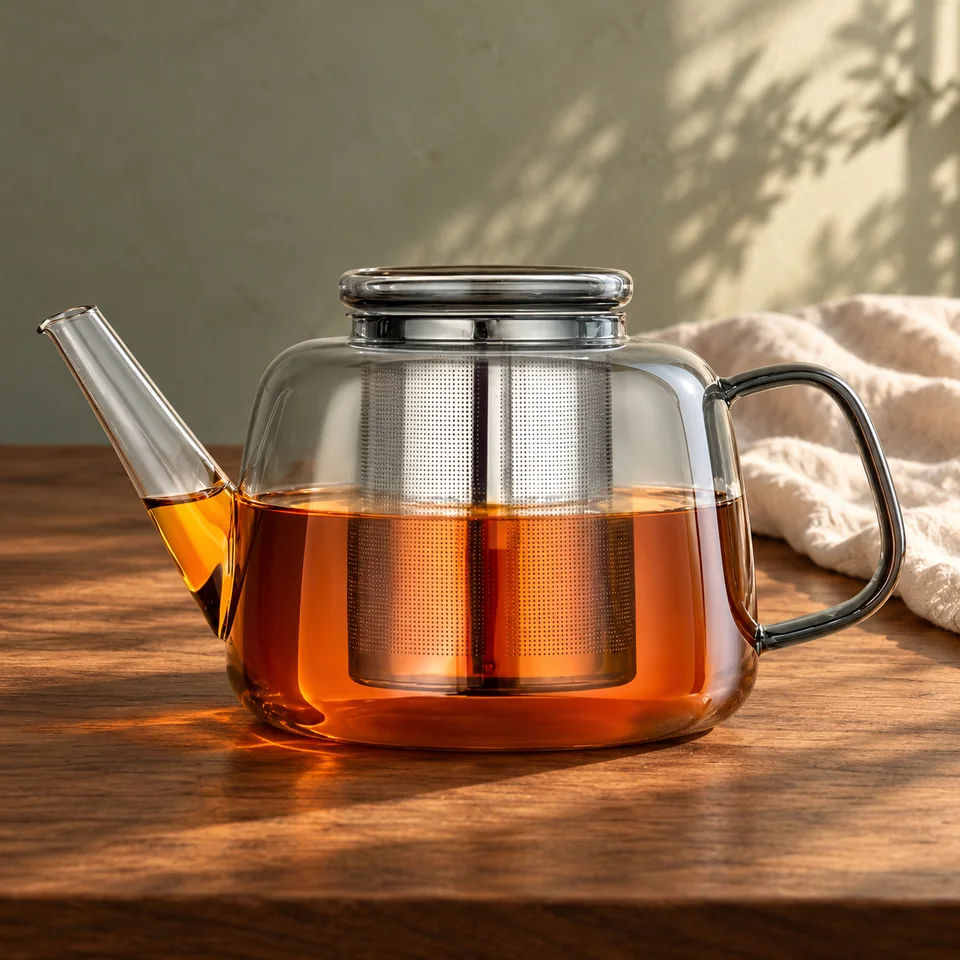 Théière en verre fumé de 1 500 ml de Easyworkz, mise en situation dans un rituel du thé
