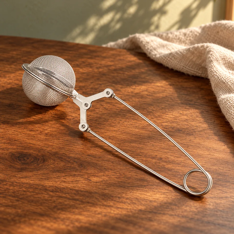 Pince à thé en inox de 4 cm de IBILI, mise en situation dans un rituel du thé