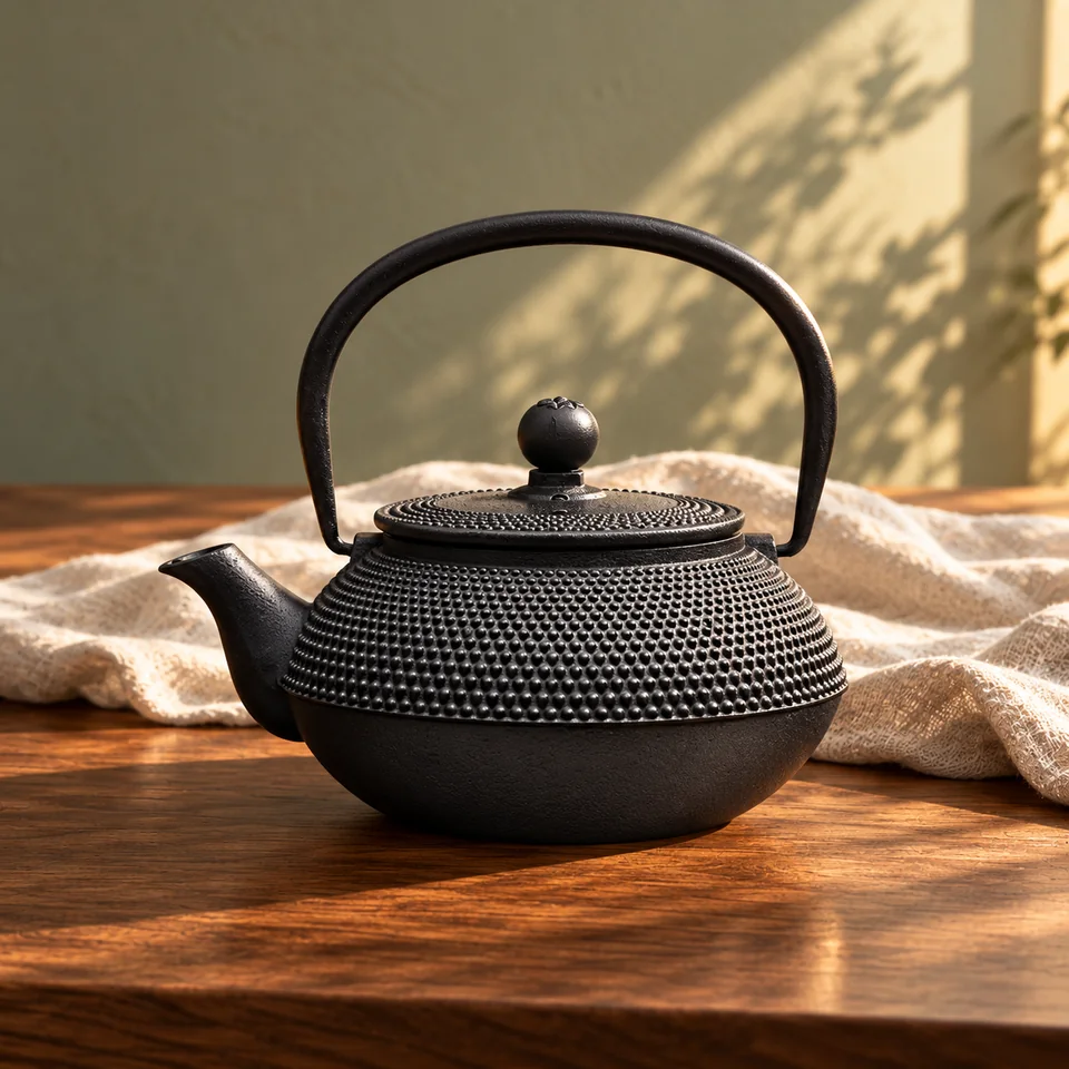 Théière japonaise en fonte de 600 ml de La Cafetière, mise en situation dans un rituel du thé