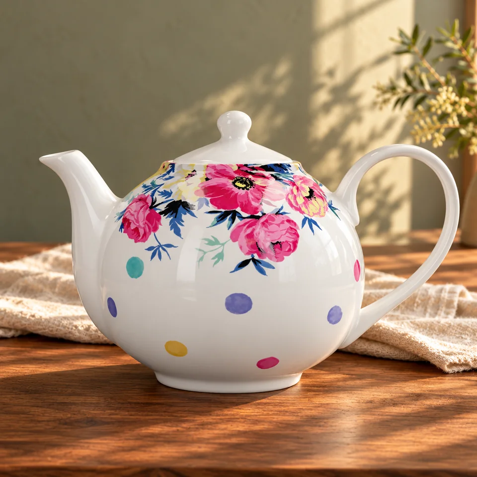 Théière Clovelly en porcelaine de 1 l de Mikasa, mise en situation dans un rituel du thé