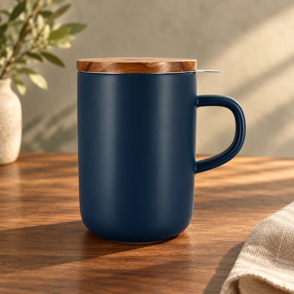 Tisanière Juliet bleue de 475 ml de OGO LIVING, mise en situation dans un rituel du thé