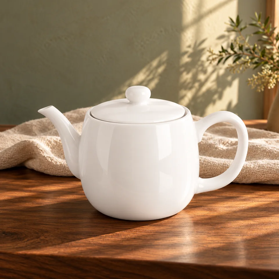 Théière Mona en porcelaine de 700 ml de orion group, mise en situation dans un rituel du thé