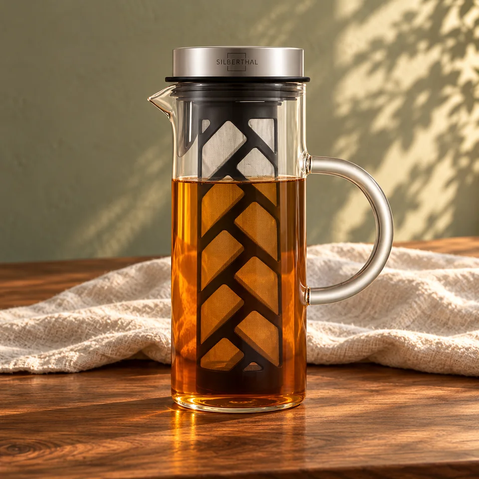 Carafe d’infusion en verre de 1,2 l de SILBERTHAL, mise en situation dans un rituel du thé