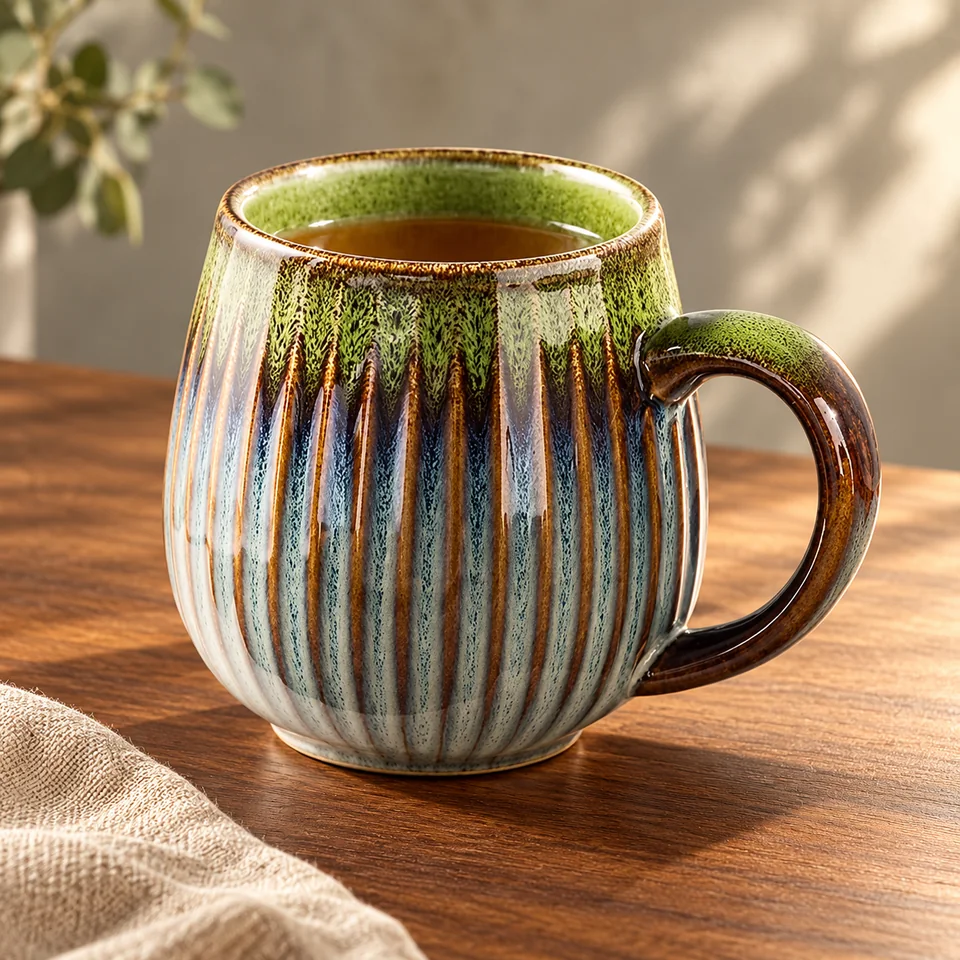 Grande tasse en grès de 500 ml de ZPPLD, mise en situation dans un rituel du thé